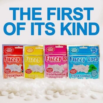 Fuzzy Rock Best Seller Bundle - 4x Packs of Xylitol Mint Crystals (1x Coolmint, 1x Lemon, 1x Peach, 1x Bubblegum) – Instant Breath Freshener & Oral Care Treat - 100% Sugar-free